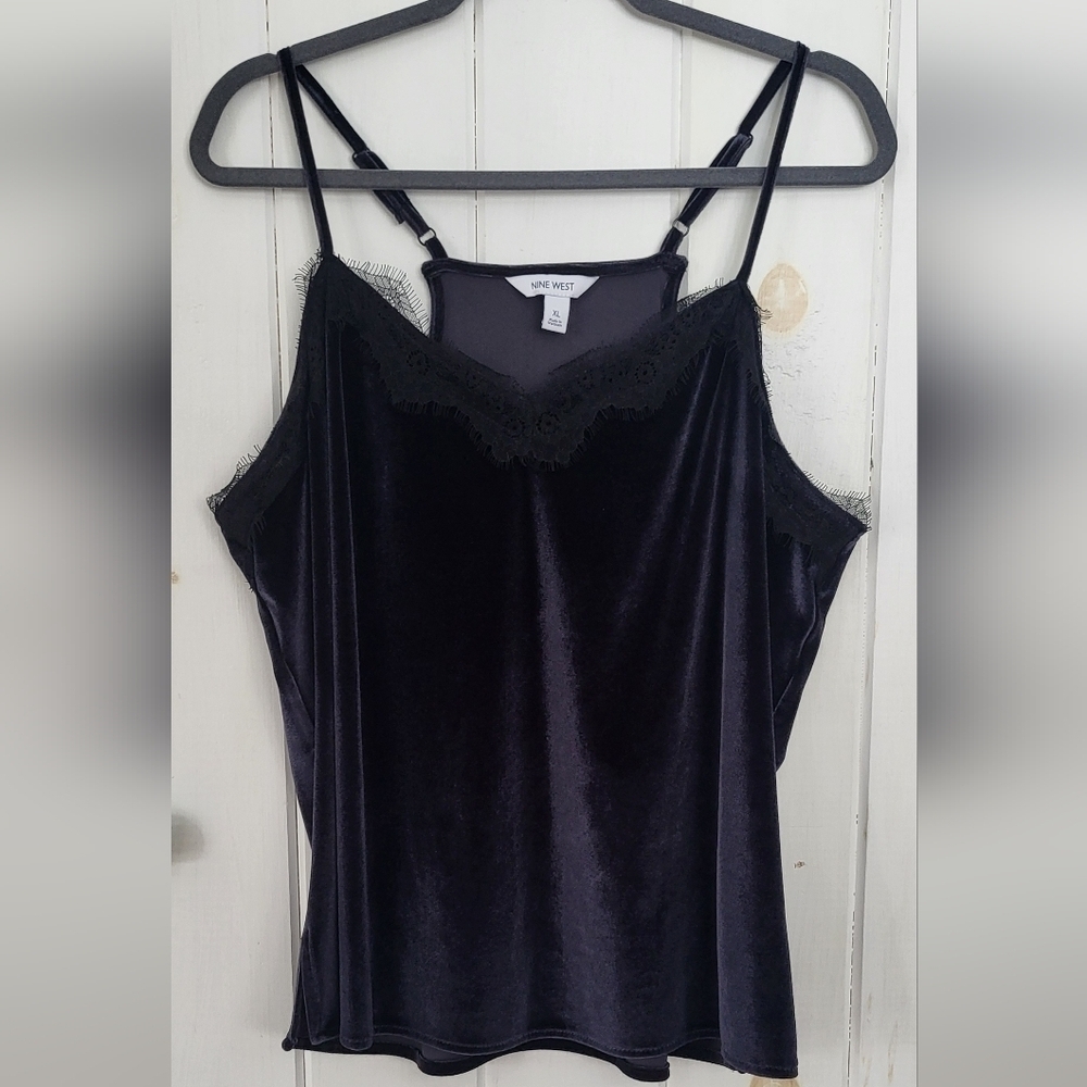Nine West Velour & Lace Adjustable Strap Tank Top
